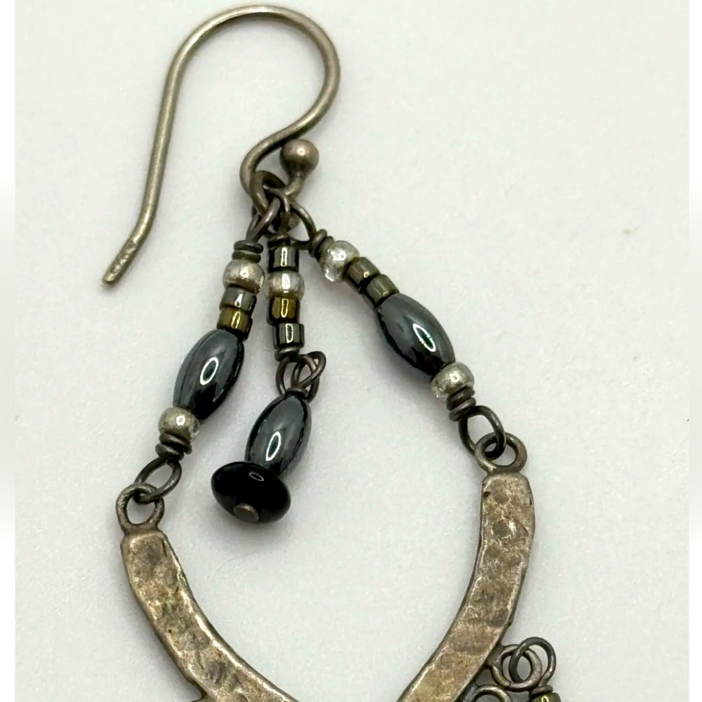 Silpada Vintage Sterling Silver Hematite Black Seed Bead Chandelier Earrings - Picture 4 of 7